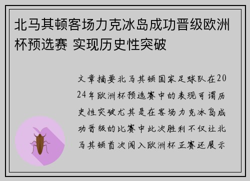 北马其顿客场力克冰岛成功晋级欧洲杯预选赛 实现历史性突破