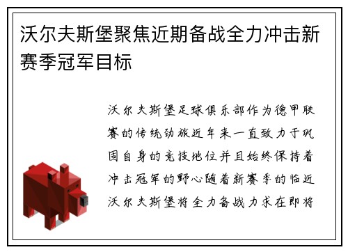 沃尔夫斯堡聚焦近期备战全力冲击新赛季冠军目标